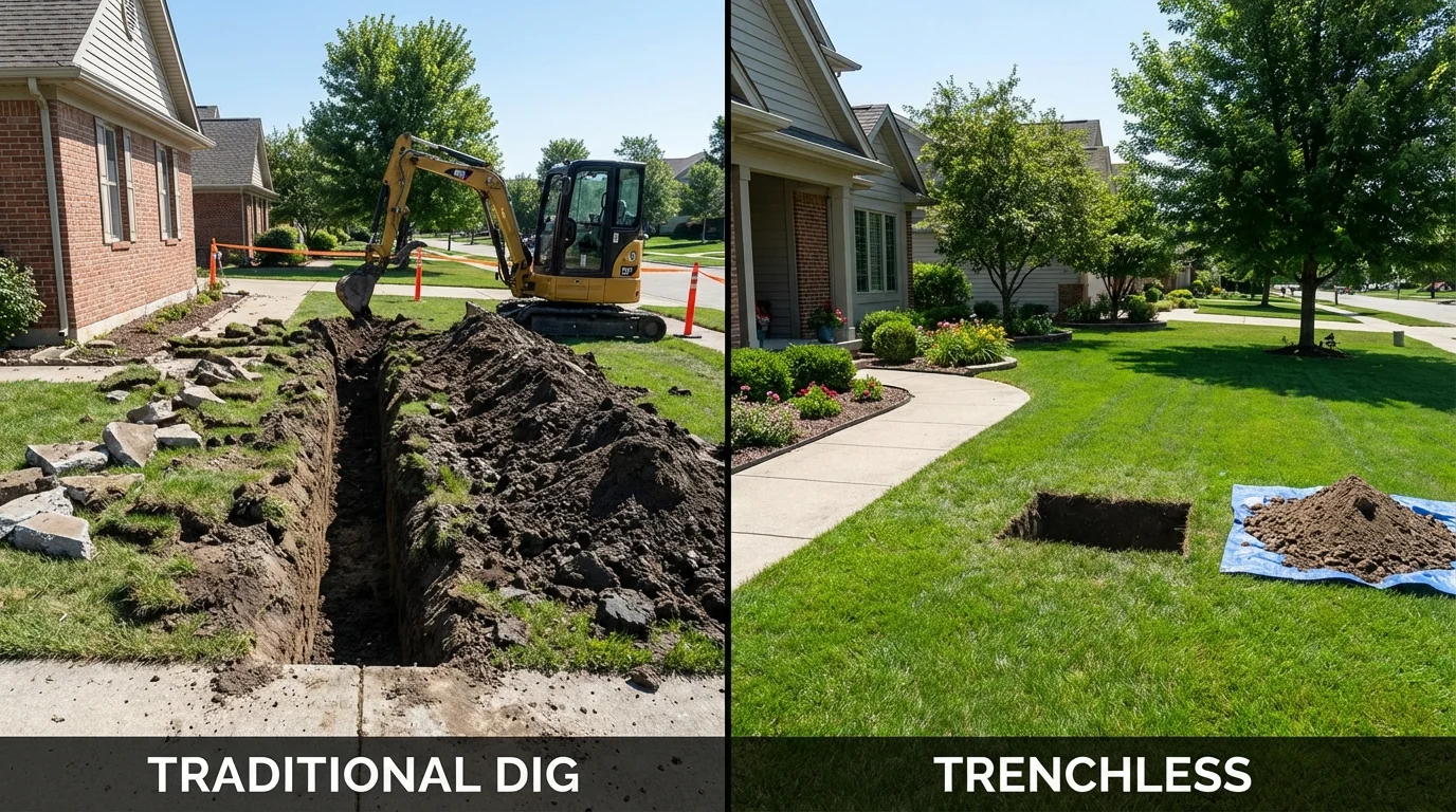 Trenchless sewer repair with minimal yard damage versus traditional excavation in Yoakum, TX